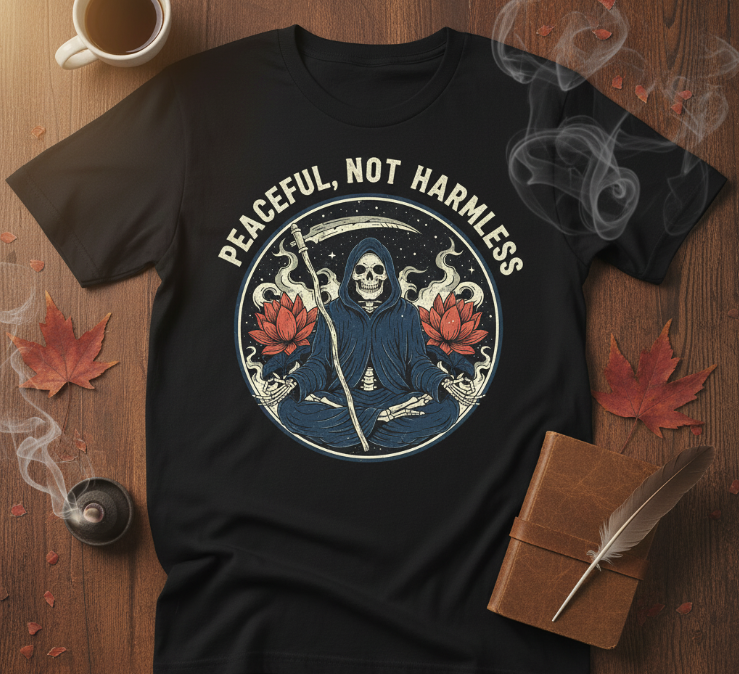 Warrior Spirit Meditating Reaper Tee | Peaceful Not Harmless Vintage Shirt | Soulful Strength | Empowering & Unique